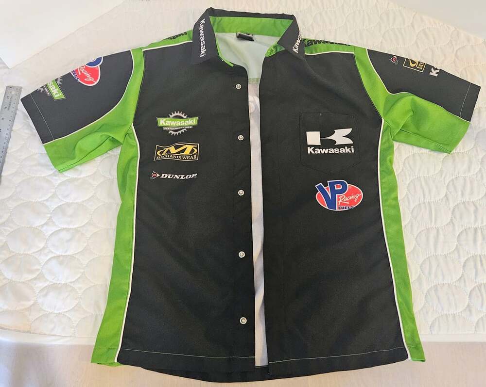 Kawasaki Racing Team Pit Crew Shirt XS Black Green Button Up VP Fuel Motocross